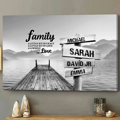 Custom Lake Dock Canvas / Poster - Personalized Multi-Names Premium BW Wall Art