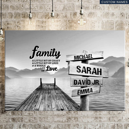 Custom Lake Dock Canvas / Poster - Personalized Multi-Names Premium BW Wall Art