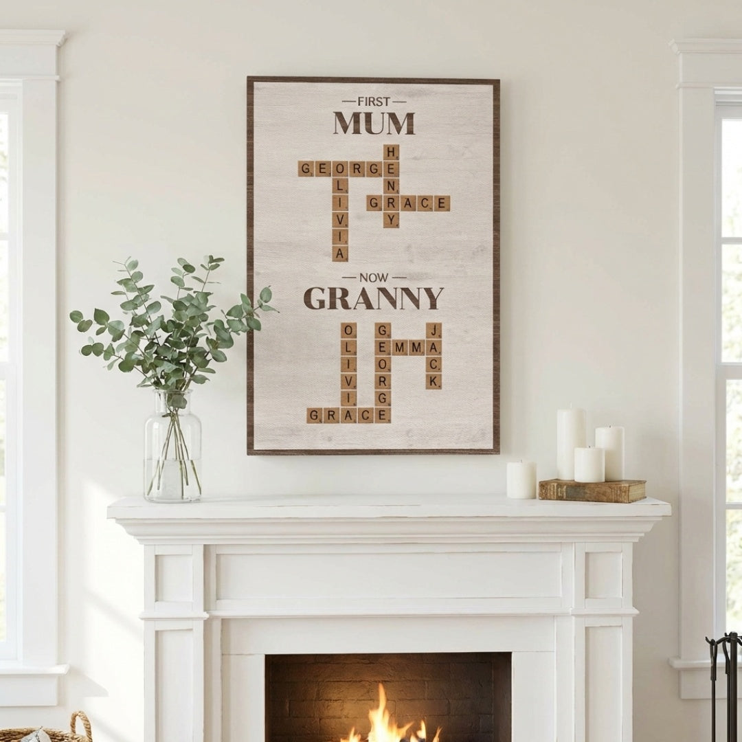 First Mum Now Grandma - Personalised Crossword Canvas / Poster
