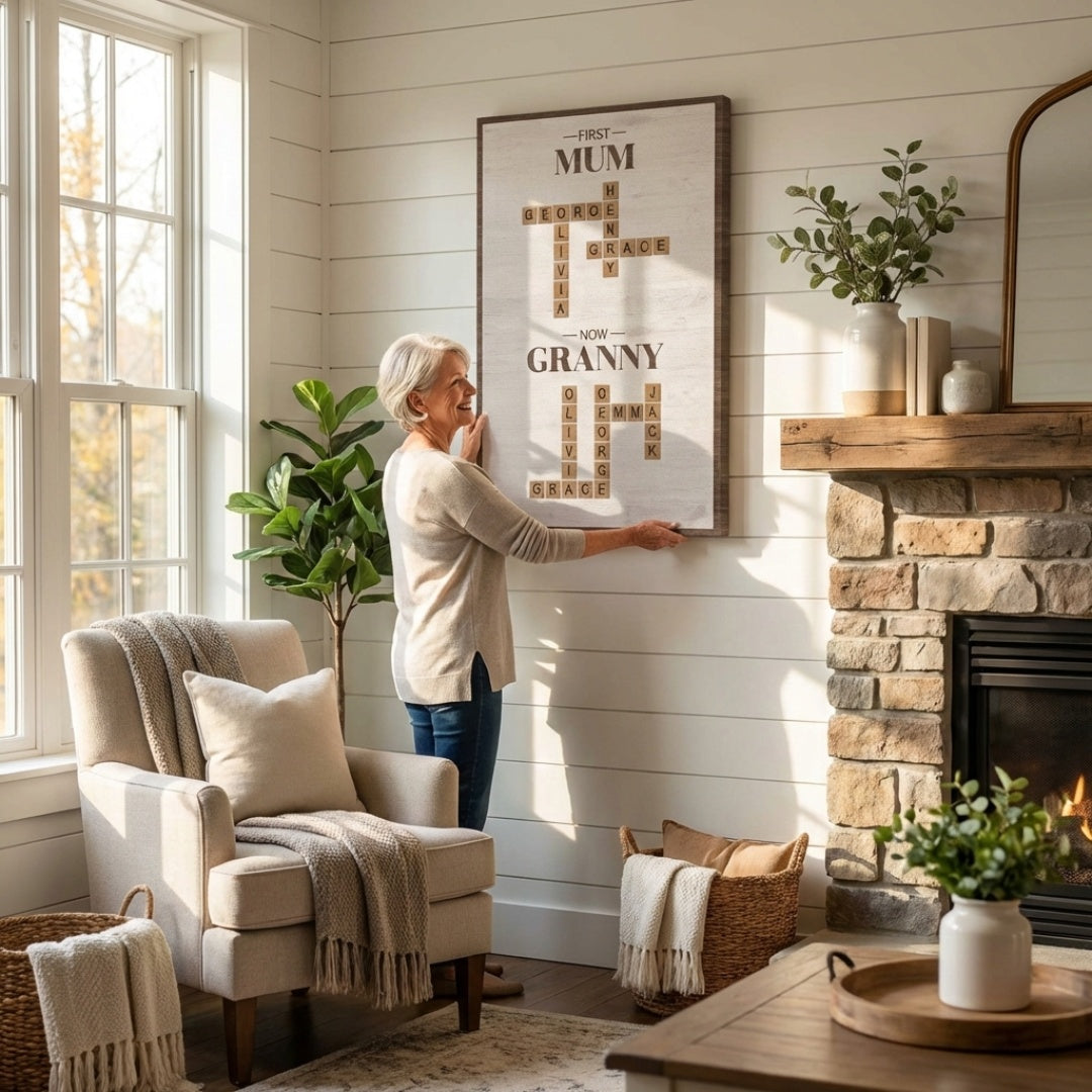First Mum Now Grandma - Personalised Crossword Canvas / Poster