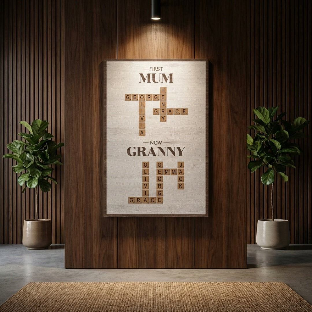 First Mum Now Grandma - Personalised Crossword Canvas / Poster