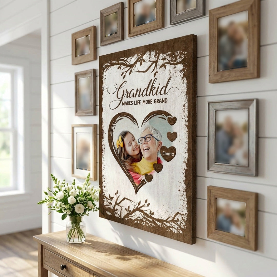 Grandkid Makes Life More Grand - Personalised Gifts Canvas / Poster For Grandma