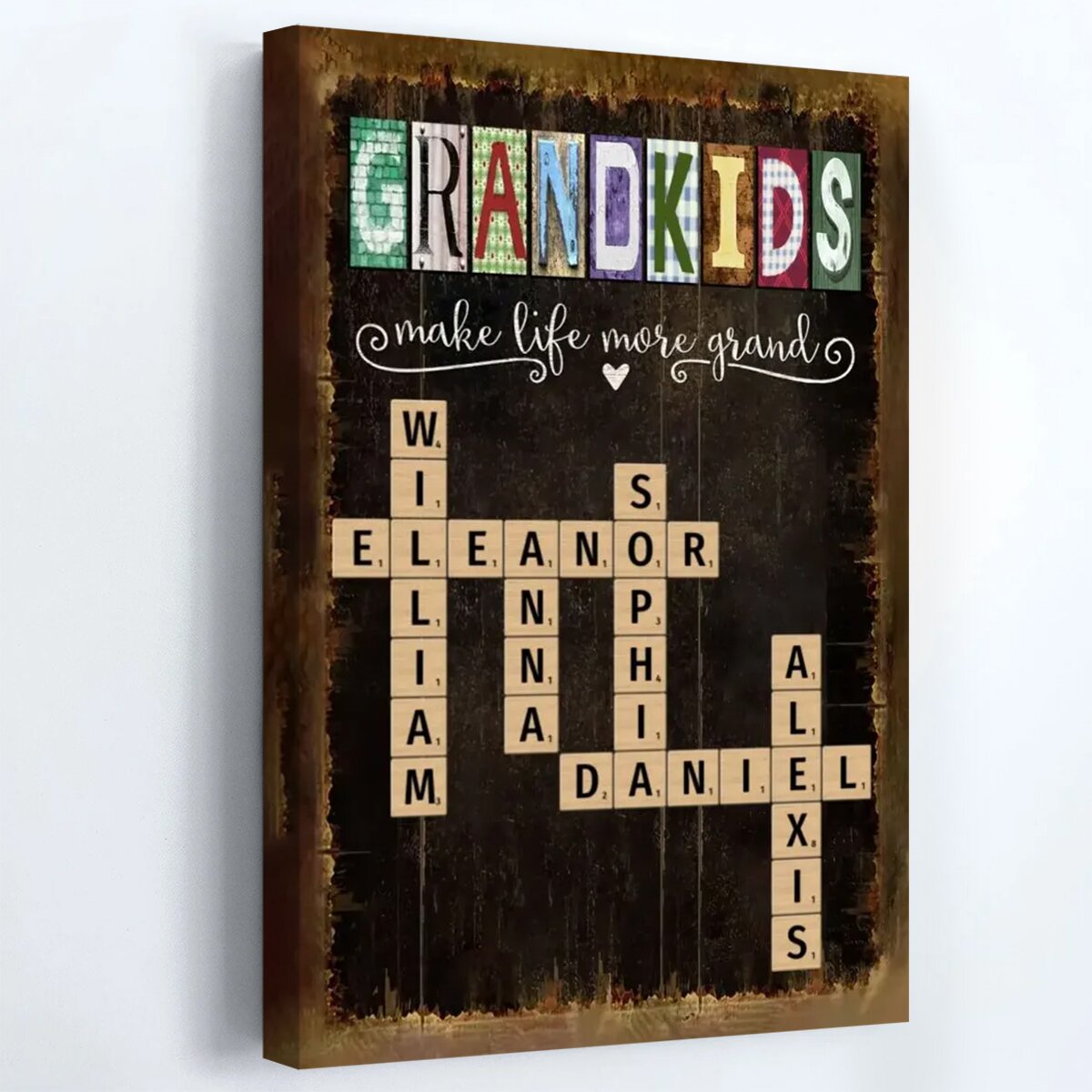 Personalized Grandkids Names Scrabble Poster / Canvas - The Perfect Gift for Grandparents