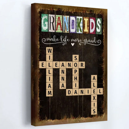Personalized Grandkids Names Scrabble Poster / Canvas - The Perfect Gift for Grandparents