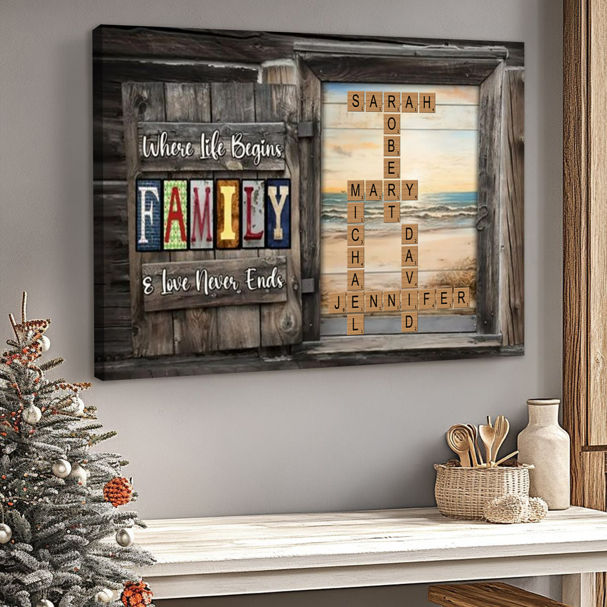 Personalized Gift For Family Word Art Poster / Canvas - Custom Crossword Puzzle Design