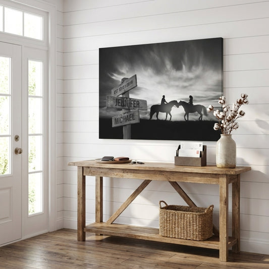Personalized Couple Horse Horizon Poster / Canvas - Custom Names & Year