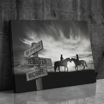 Personalized Couple Horse Horizon Poster / Canvas - Custom Names & Year