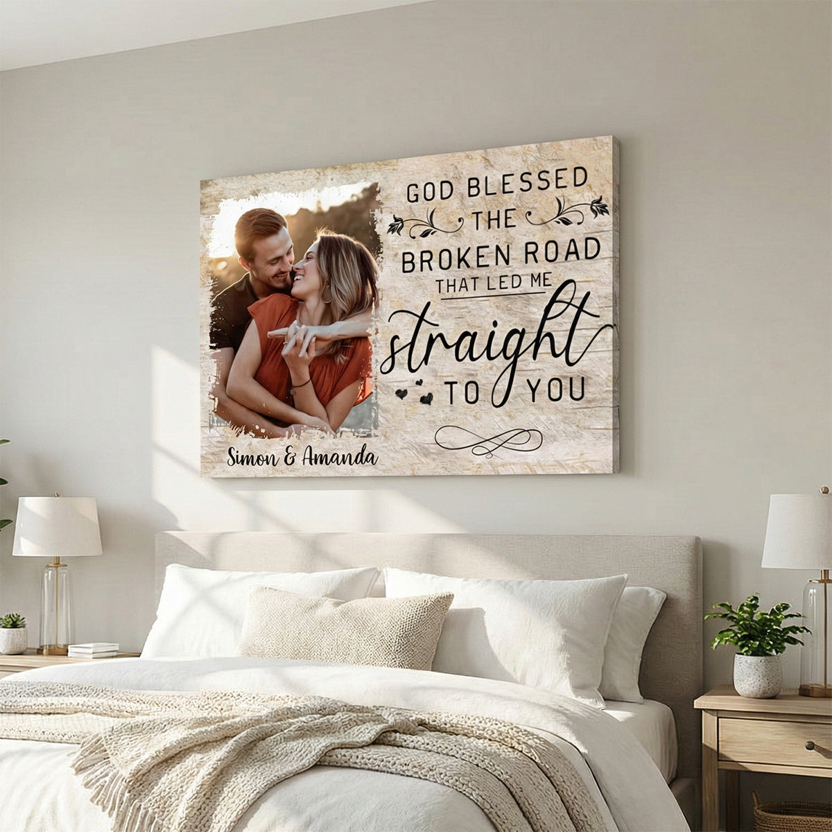 God Blessed The Broken Road That Led Me Straight To You - Personalised Canvas / Poster Gift For Couple