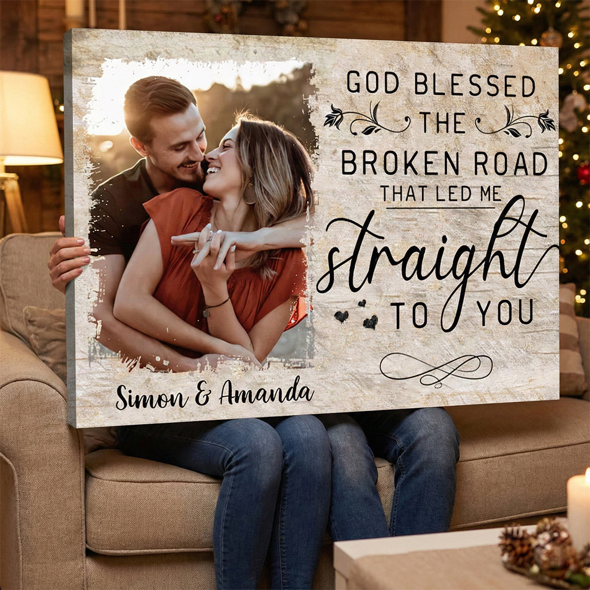 God Blessed The Broken Road That Led Me Straight To You - Personalised Canvas / Poster Gift For Couple