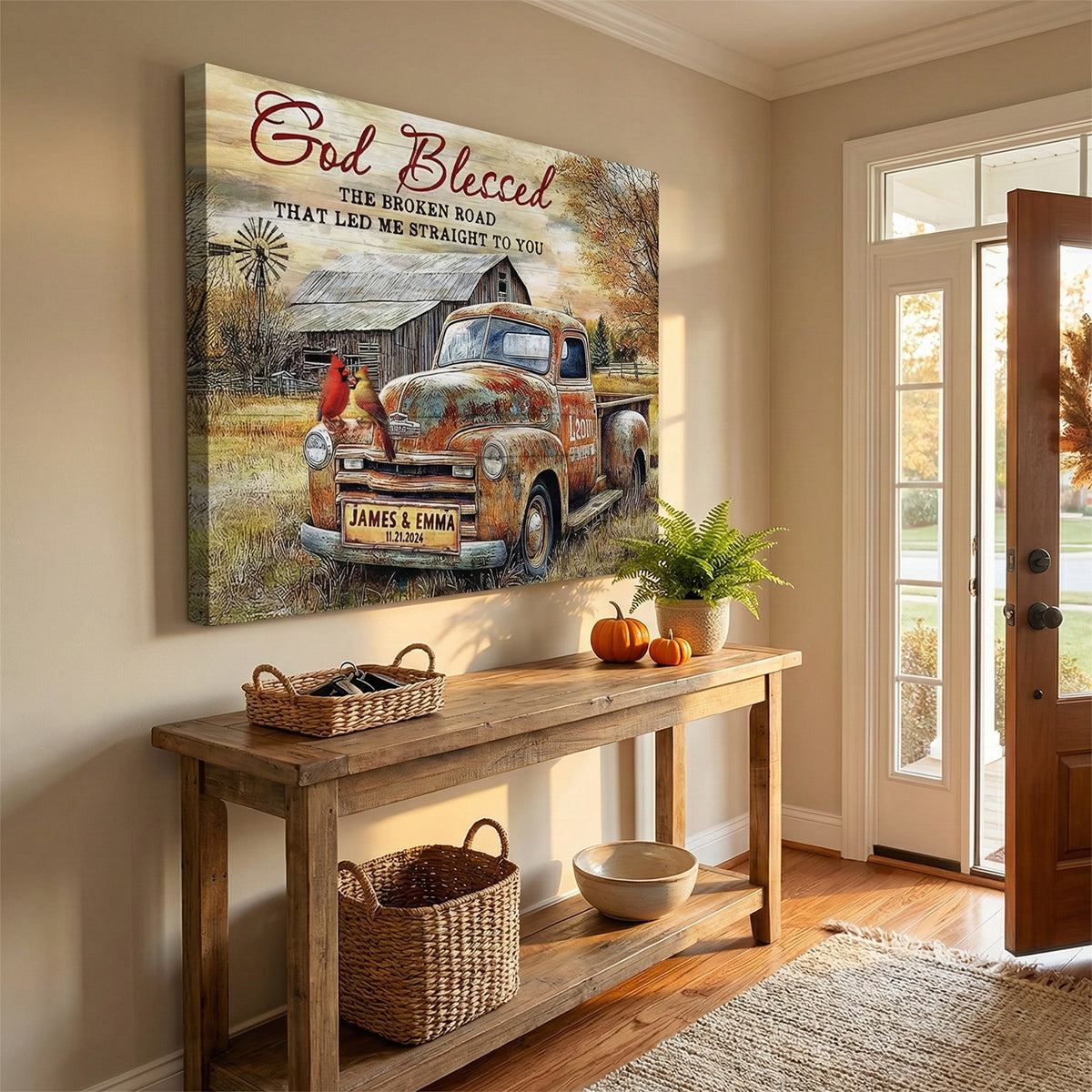 Vintage Truck And Cardinals-Personalized Poster / Canvas Gift for Couples
