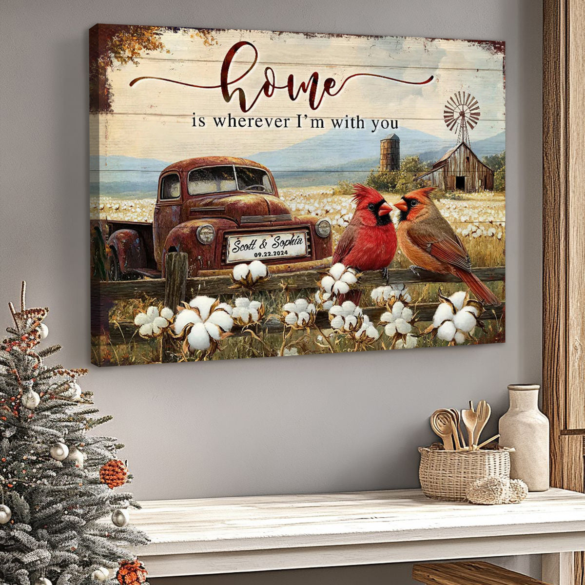 Rustic Post Character Personalized Rustic With Cardinals And Vintage Truck Post...