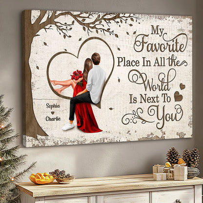Personalized Favorite Place In The World Heart Couple Sitting Couple Poster / Canvas - Custom Valentine’s & Anniversary Gift