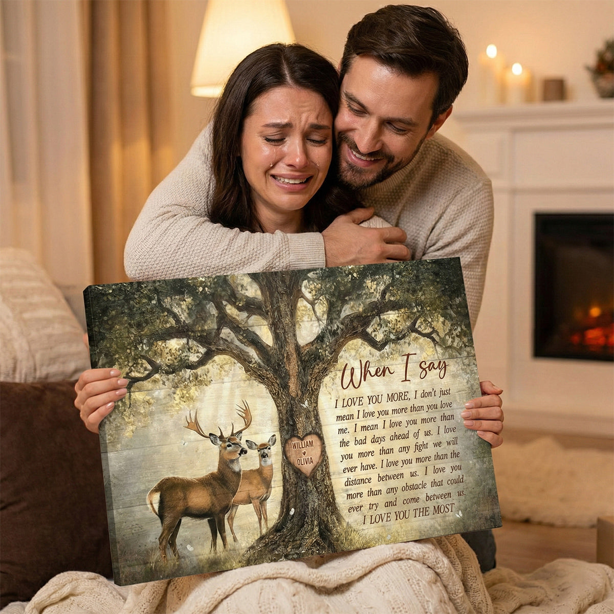 Personalized Love Tree Deer Poster / Canvas - Couple Anniversary Gifts