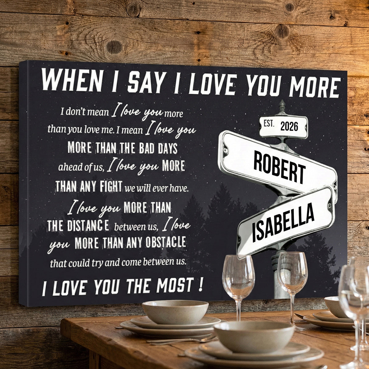 Personalized I Love You More Street Sign - Custom Names Date Canvas / Poster