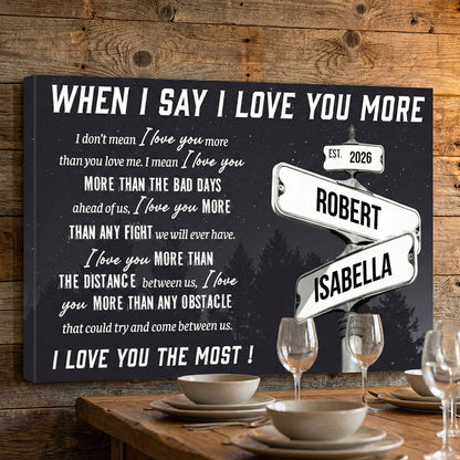 Personalized I Love You More Street Sign - Custom Names Date Canvas / Poster
