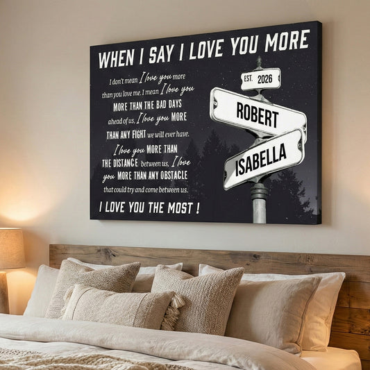 Personalized I Love You More Street Sign - Custom Names Date Canvas / Poster