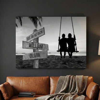 Personalized Couple Swing Canvas / Poster - Custom Names Wall Art