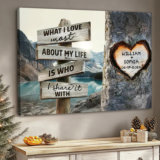 Rustic Tree Carving What I Love Most - Personalized Unique Couple’s Gift Canvas / Poster Wall Art