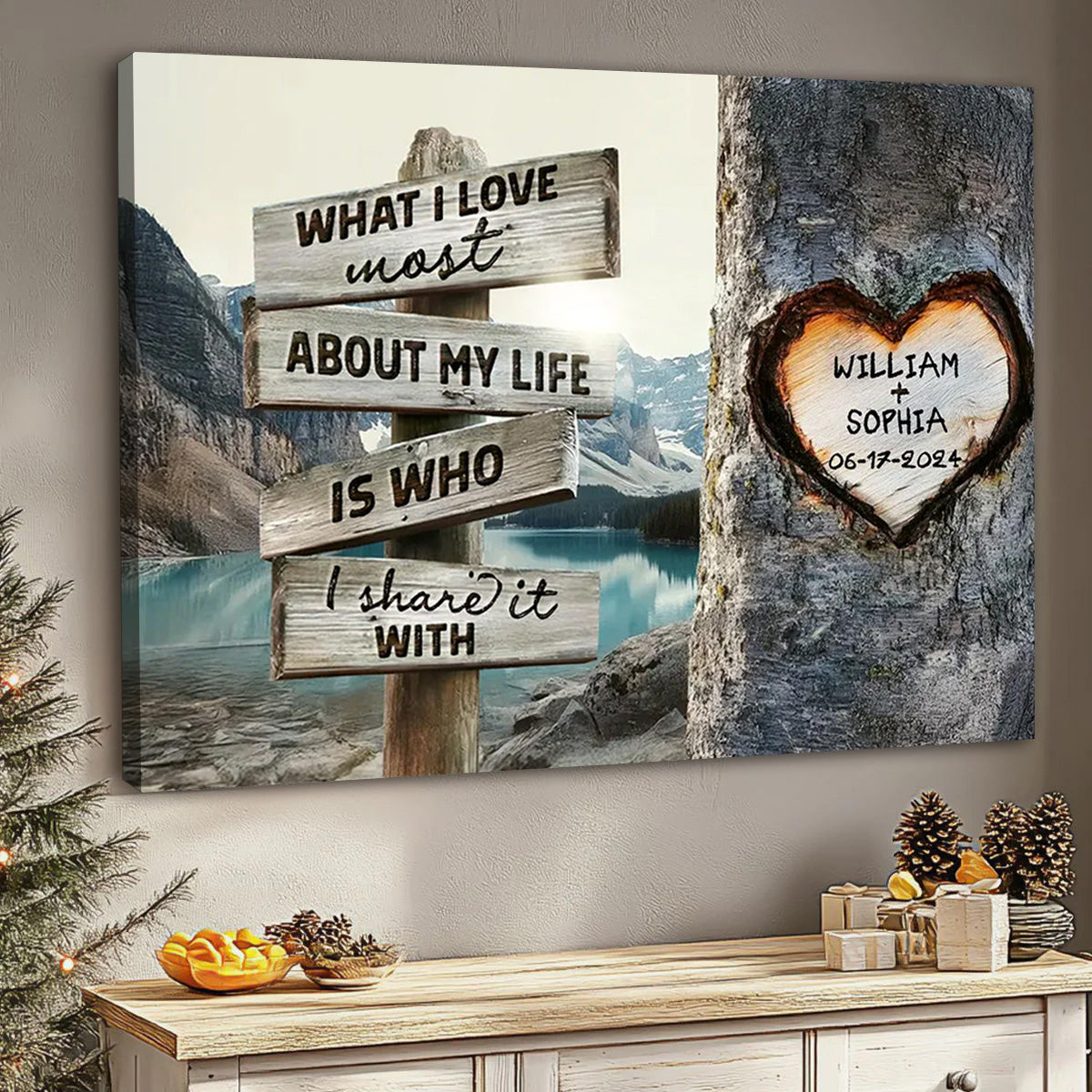 Rustic Tree Carving What I Love Most - Personalized Unique Couple’s Gift Canvas / Poster Wall Art