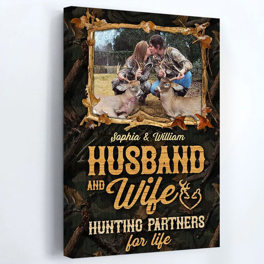 Husband And Wife Hunting Partners - Personalized Custom Couple Photo Canvas / Poster