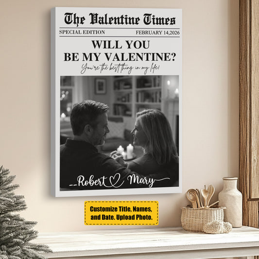 Will You Be My Valentines - Personalized Custom Couples Photo Poster / Canvas