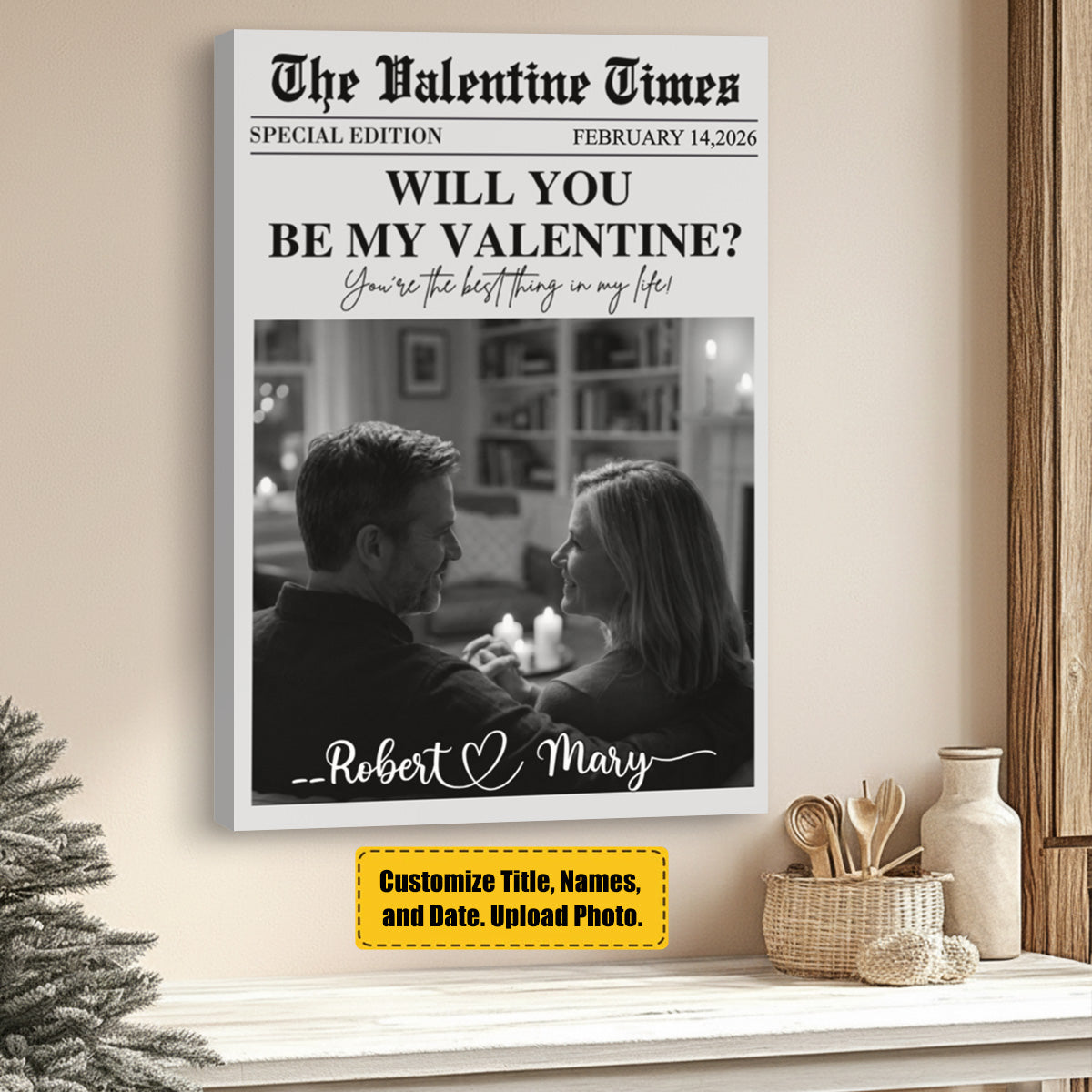 Will You Be My Valentines - Personalized Custom Couples Photo Poster / Canvas