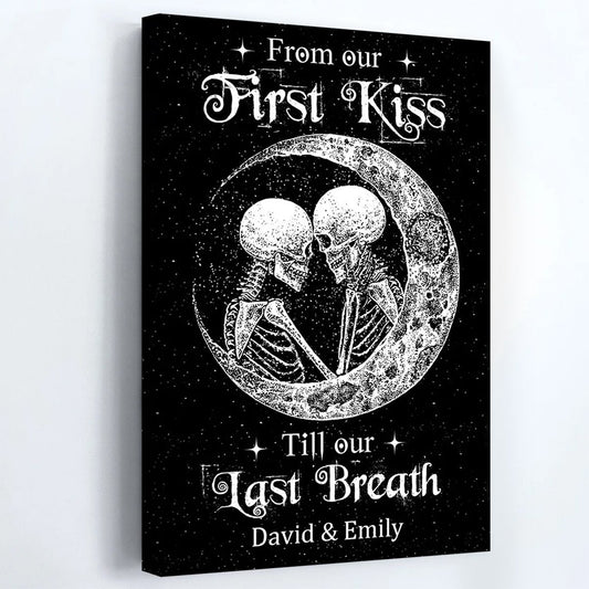 I Love You To The Moon And Back - Personalized Custom Skeleton Skull Couple Poster / Canvas