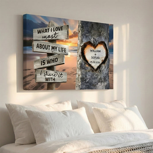 Personalized "What I Love" Poster / Canvas | Custom Rustic Tree Gift for Couples