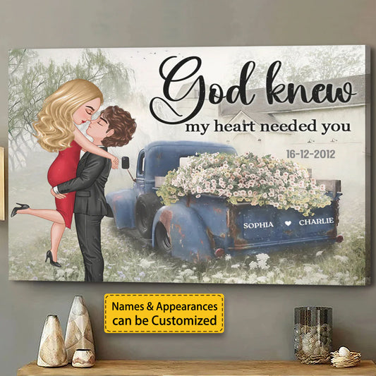 Personalized Red Vintage Truck Farmhouse Couple Hugging Kissing Poster / Canvas - Custom Anniversary Valentine's Day Gift