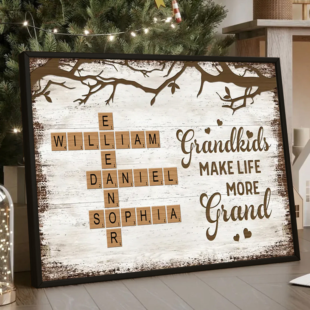 Grandkids Make Life More Grand - Personalized Custom Crossword Puzzle Art Poster / Canvas