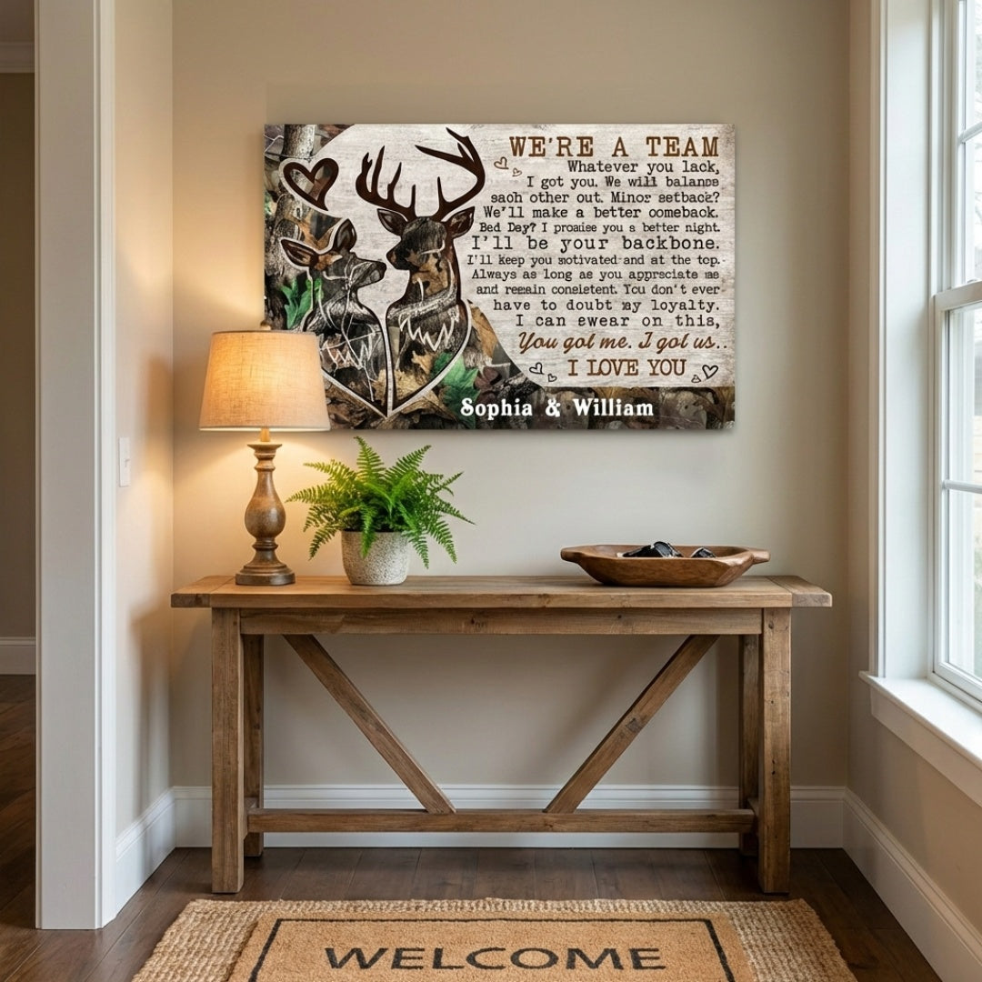 We're A Team - Personalized Custom Deer Couple Camo Poster / Canvas