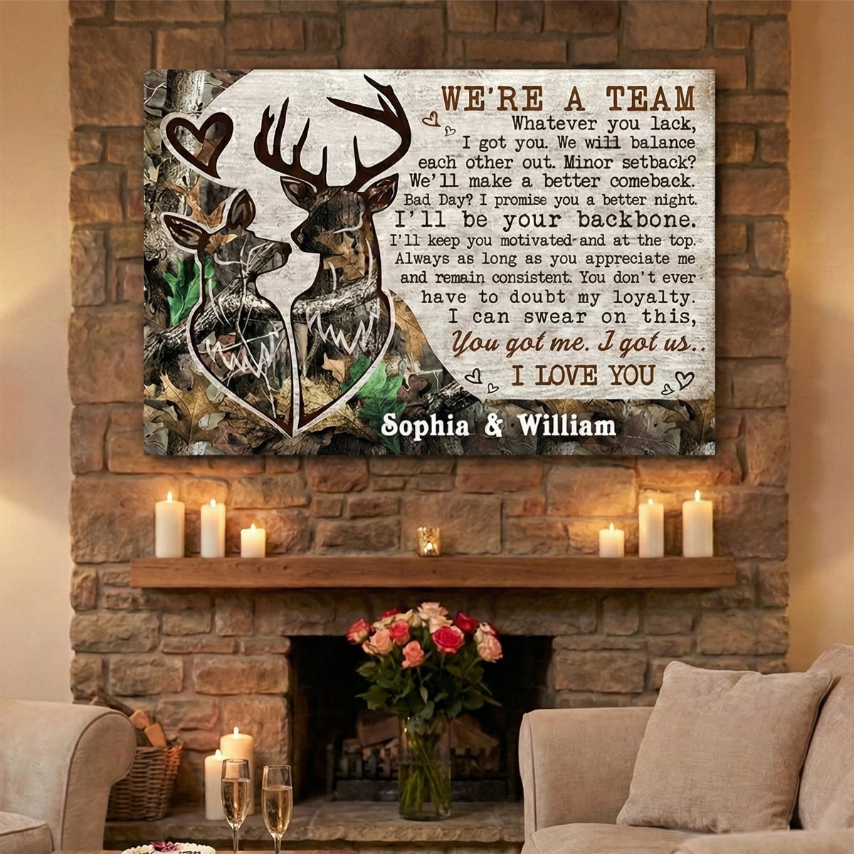 We're A Team - Personalized Custom Deer Couple Camo Poster / Canvas