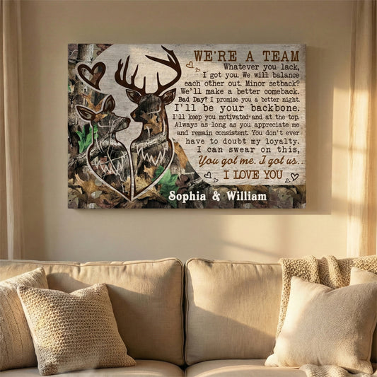 We're A Team - Personalized Custom Deer Couple Camo Poster / Canvas