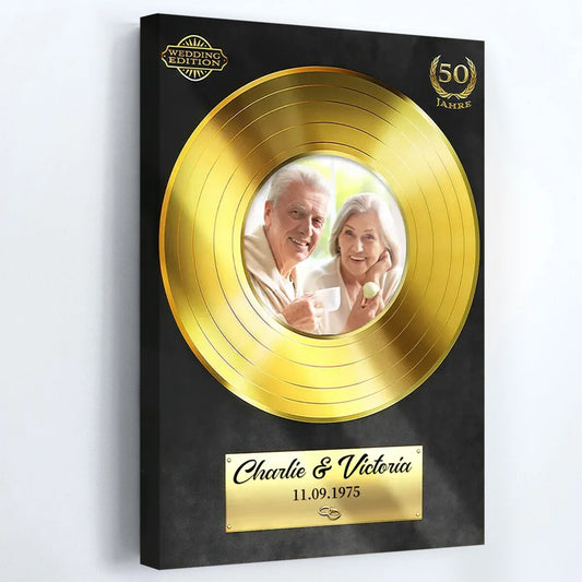 Personalized Couple Golden Wedding Record Poster / Canvas - Custom Anniversary Gift
