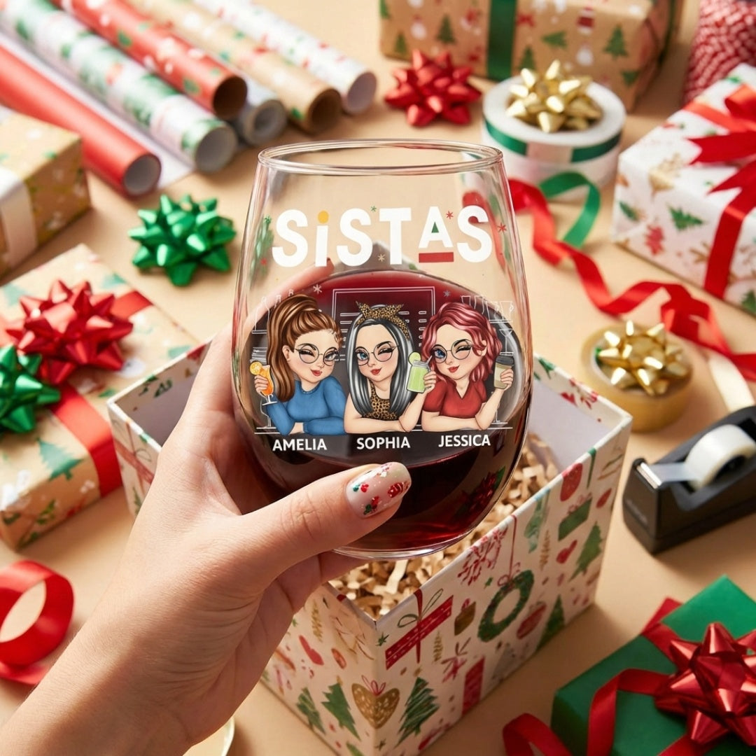 We're Not Sugar And Spice And Everything Nice Bestie - Personalized Stemless Wine Glass
