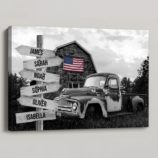 Personalized Vintage Farm Barn With Abandoned Pickup Truck Poster / Canvas - Custom Family Name
