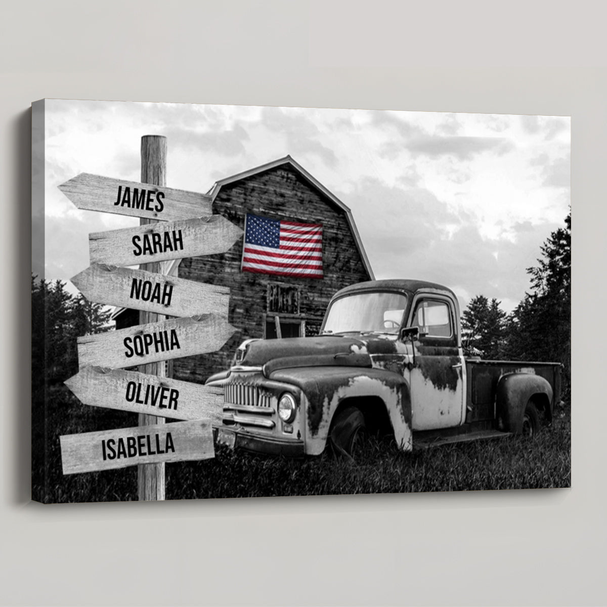Personalized Vintage Farm Barn With Abandoned Pickup Truck Poster / Canvas - Custom Family Name