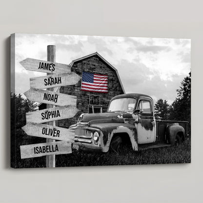 Personalized Vintage Farm Barn With Abandoned Pickup Truck Poster / Canvas - Custom Family Name