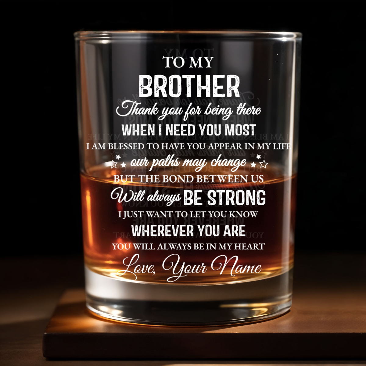To My Brother Thank You For Being There Text Design - Personalized Custom Whiskey Glass