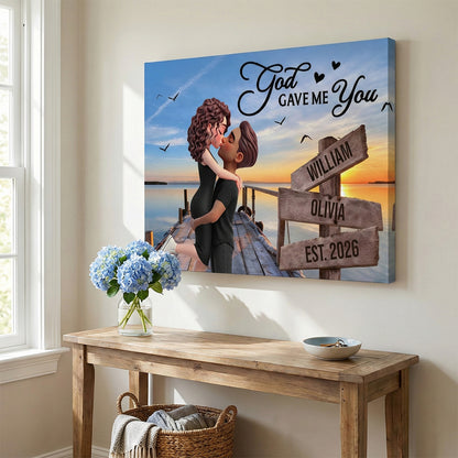 Eternal Love Couple Sitting At Lake Dock Sign Posts - Personalized Custom Valentine Anniversary Poster / Canvas