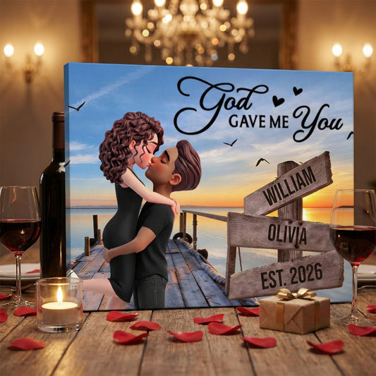 Eternal Love Couple Sitting At Lake Dock Sign Posts - Personalized Custom Valentine Anniversary Poster / Canvas
