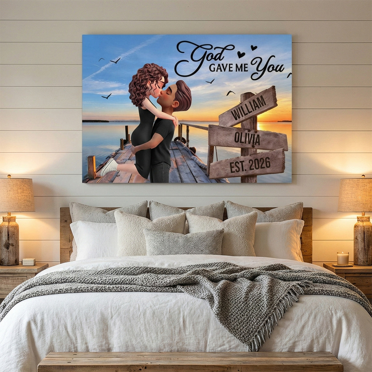 Eternal Love Couple Sitting At Lake Dock Sign Posts - Personalized Custom Valentine Anniversary Poster / Canvas