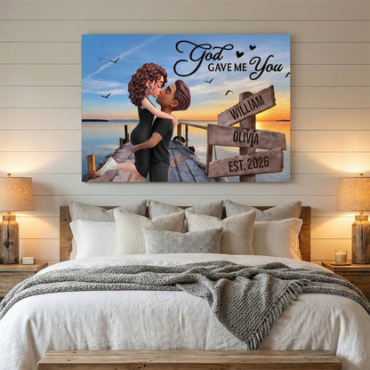 Eternal Love Couple Sitting At Lake Dock Sign Posts - Personalized Custom Valentine Anniversary Poster / Canvas