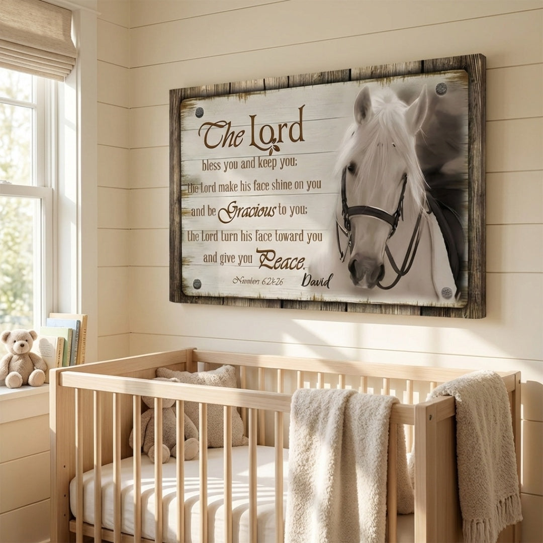 The Lord Bless You And Keep You - Personalised Christian Horse Farmhouse Wall Art Canvas / Poster