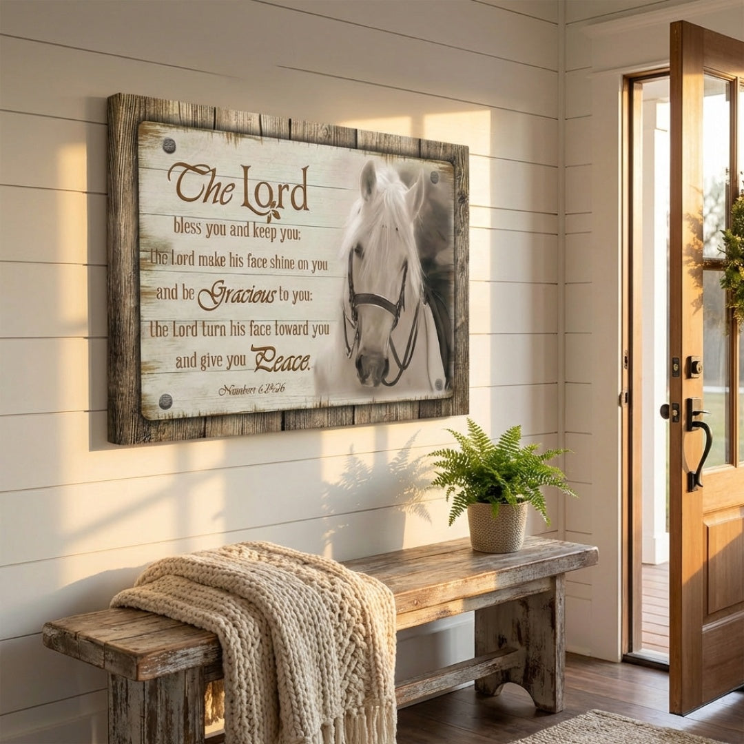 The Lord Bless You And Keep You - Personalised Christian Horse Farmhouse Wall Art Canvas / Poster