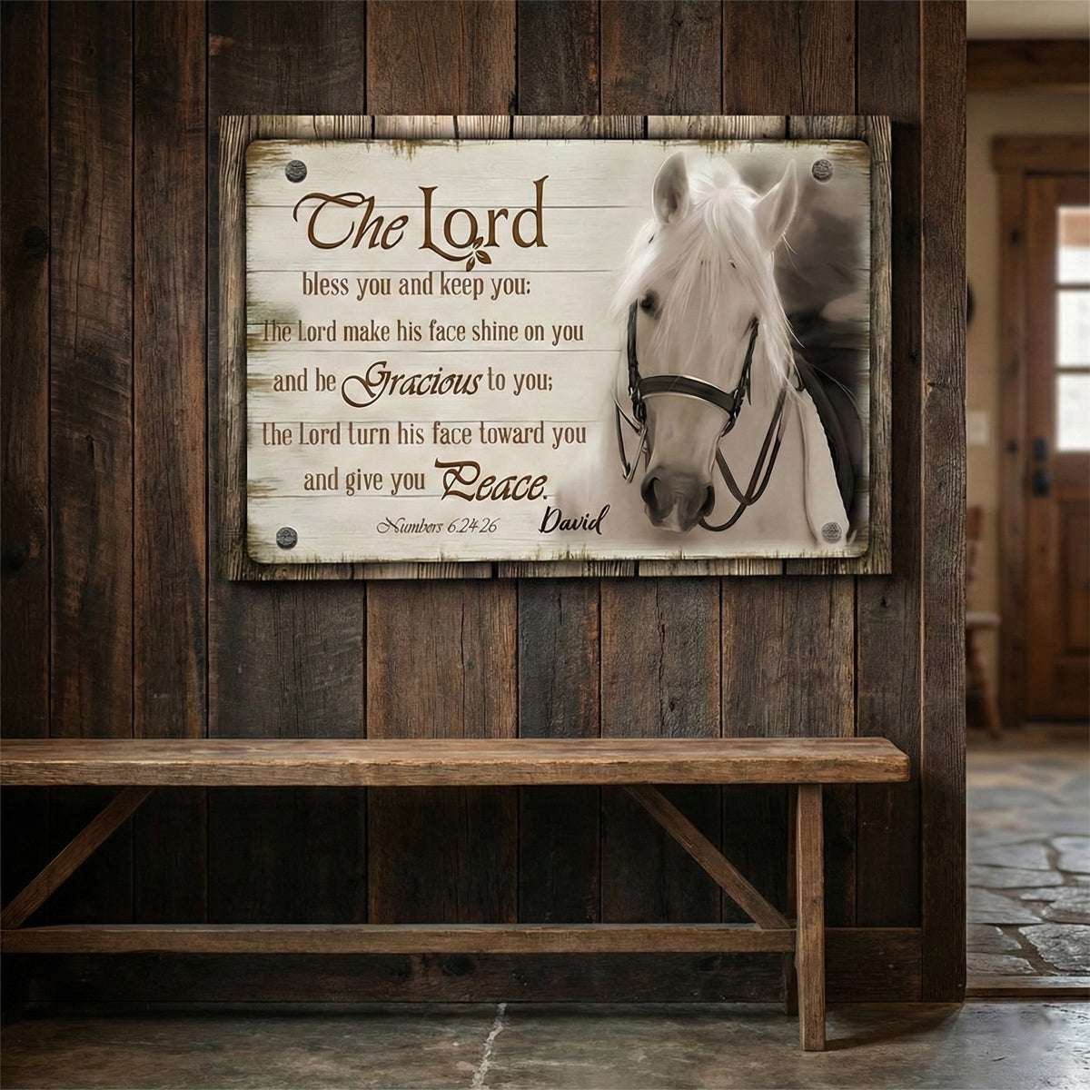The Lord Bless You And Keep You - Personalised Christian Horse Farmhouse Wall Art Canvas / Poster