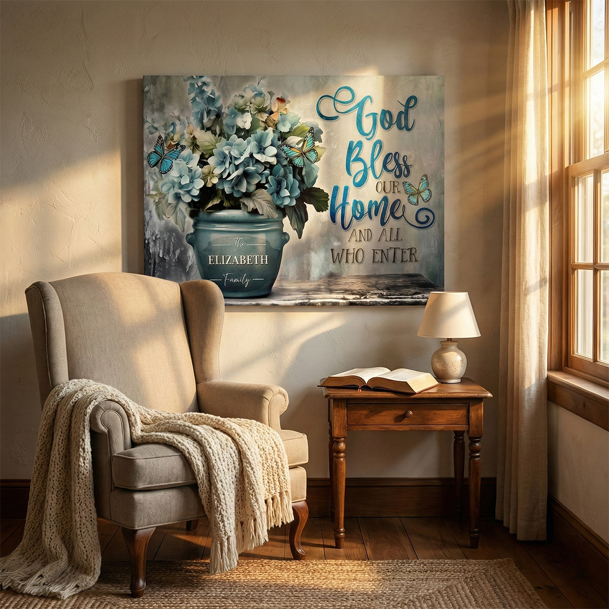 Personalized God Bless Our Home Canvas / Poster - Custom Family Name Wall Art