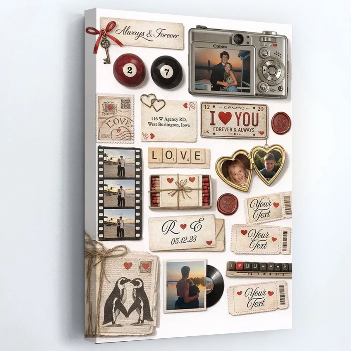 Personalized Custom Couple Matchbook Romantic Love Collage Poster / Canvas - Sentimental Gift For Couples
