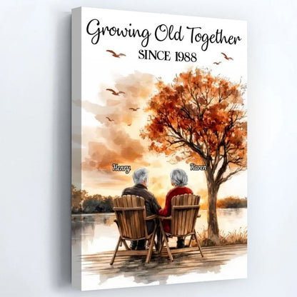 Romantic Old Couple At Park Bench - Personalized Custom Couple Poster / Canvas