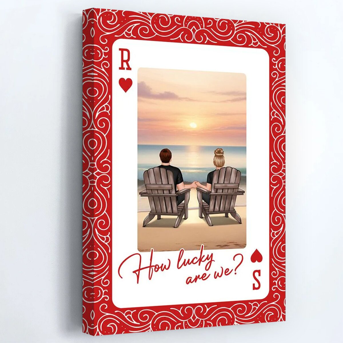 How Lucky We Are - Personalized Couple Back View At Beach Poster / Canvas